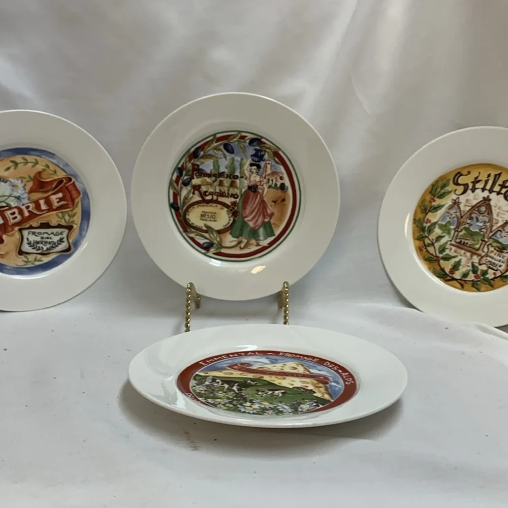 Set Of 4 Restoration Hardware Plates French Cheese Appetizer Dishes 7.5”